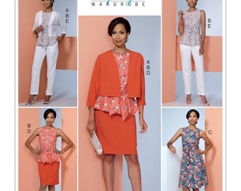 Butterick Pattern B6463 Misses' Dolman-Sleeve Jacket, Attached-Sash Top and Dress, Pencil Skirt, and Pants