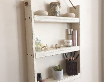 Rope hanging wood shelf - bathroom shelf- rustic shelf - spice rack - kitchen shelf - farmhouse decor - bathroom storage