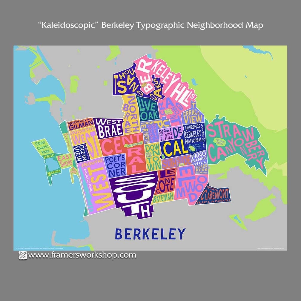 Berkeley Typographic Neighborhood Map Kaleidoscopic Colors