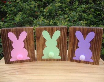 Bunny Trio Blocks- Easter Decor, Spring Decor, Bunny Decor, Peeps Bunnies, Easter Bunny Blocks, Easter Blocks, Spring Blocks, Bunny Blocks