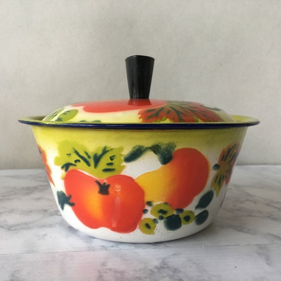 Vintage Enamelware Pot Fruit Kitchen Decor enamel pot with