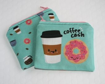 Coffee Coin Purse, Coffee Donut Change Purse, Small Money Pouch, Cute Coffee Money Bag, Coffee Doughnut Purse, Stocking Stuffer, Coffee Love