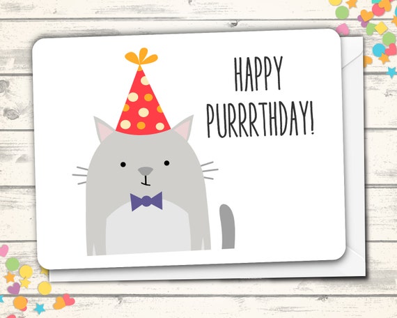 Happy Birthday Card Cat Birthday Card Cat Pun Birthday Pun