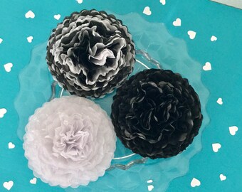 Tissue Paper Flower Mums - Set of 12 - Black, White, Black/ White