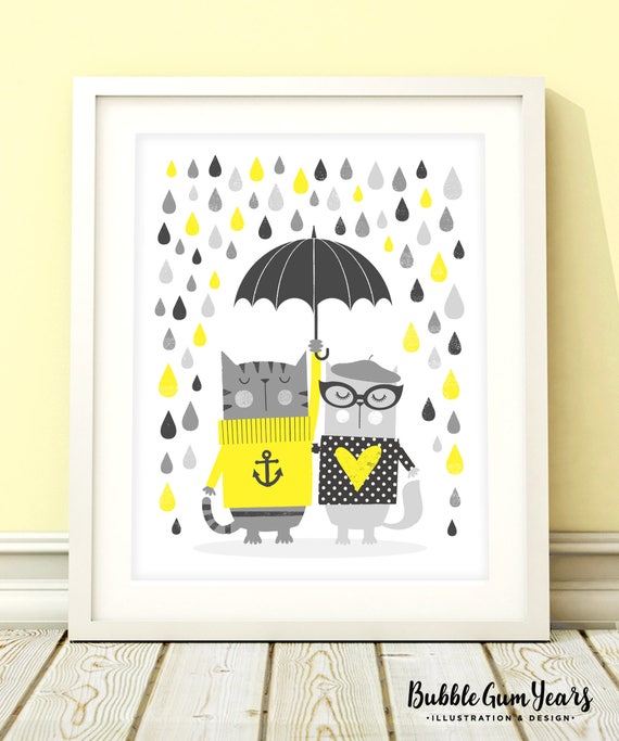 Cat nursery prints girls nursery art baby girls cat print
