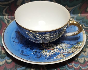 Demitasse Porcelain Cup & Saucer Dragonware Blue CK Occupied Japan