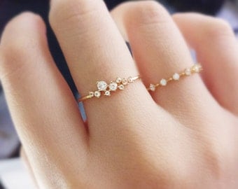 18K gold ring,Petite Diamond Zircon Engagement Ring, Princess Engagement, Simple Gold Ring,slender delicate ring