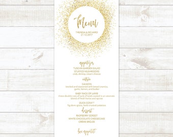 Wedding Menu Template, Printable Wedding Menu Card, Bridal Shower Menu, Gold Wedding Menu Card, Gold Glitter Wedding Menu