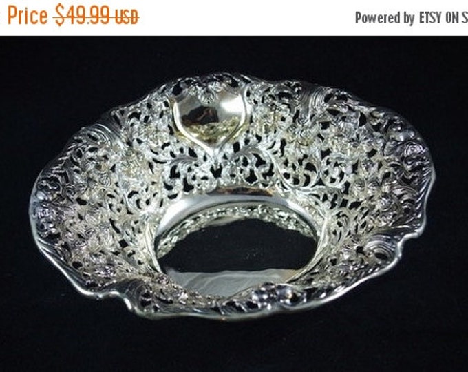 Storewide 25% Off SALE Ornate Vintage Silver Plated Scrolling Decorative Serving Bowl Featuring Beautiful Open Work Design and Lace Style Pa