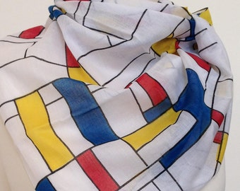 Mondrian scarf - mondrian style print scarf - mondrian wrap - mondrian shawl - primary colours scarf - in 100% cotton