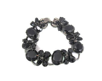 D&E Juliana Rhinestone Bracelet, Black Five Link Prong Set Glass Rhinestones, Verified Delizza And Elster Juliana Jewelry