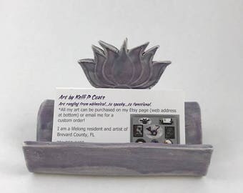 Ceramic Business Card Holder/Lotus/Flower/Amethyst