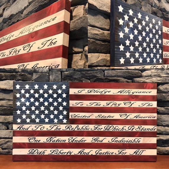 Destressed American flag Wood pledge of allegiance patriotic