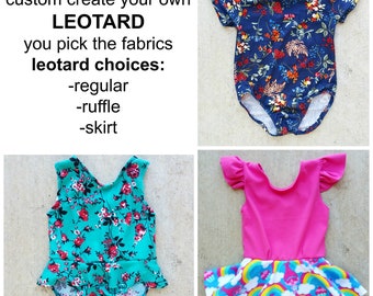 Custom Create your Own LEOTARD, ruffle leotard, skirt leotard, girl leotard, baby leotard, toddler leotard, leos. gymanstics, dance leotard