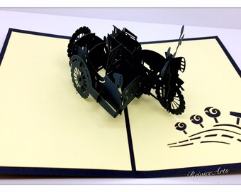 3D Pop Up Sidecar Motorcycle Card