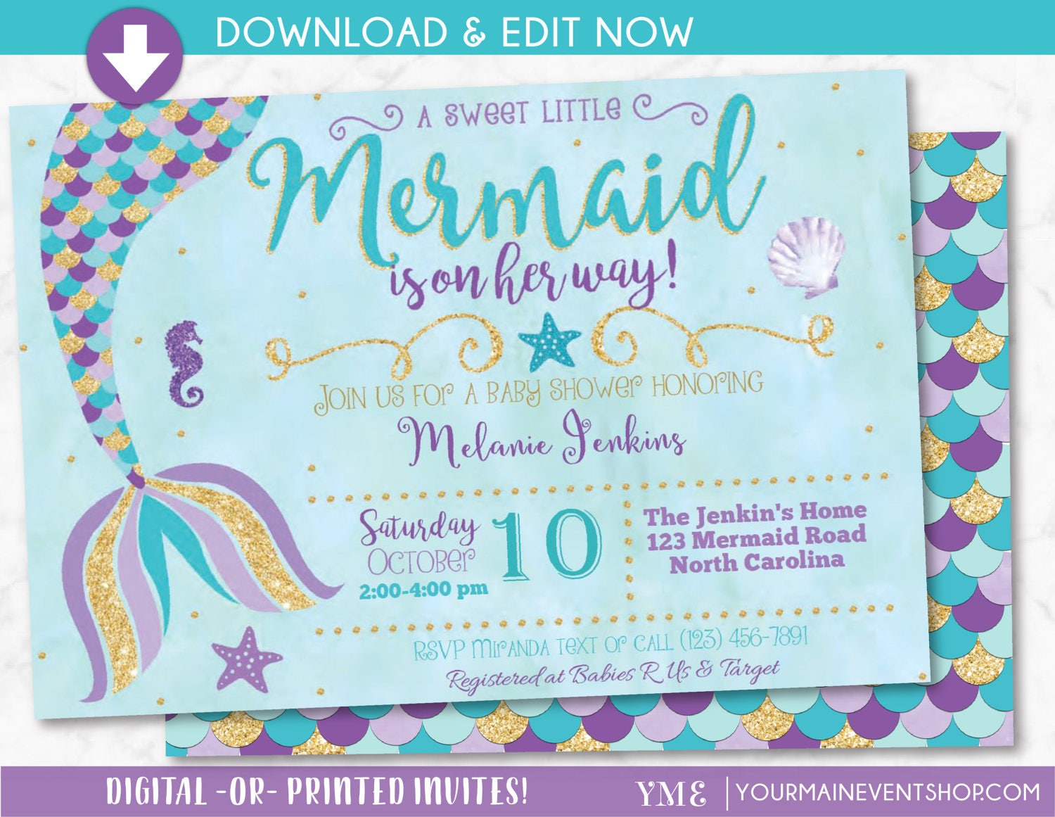 Mermaid Baby Shower Invitation Little Mermaid On The Way Baby