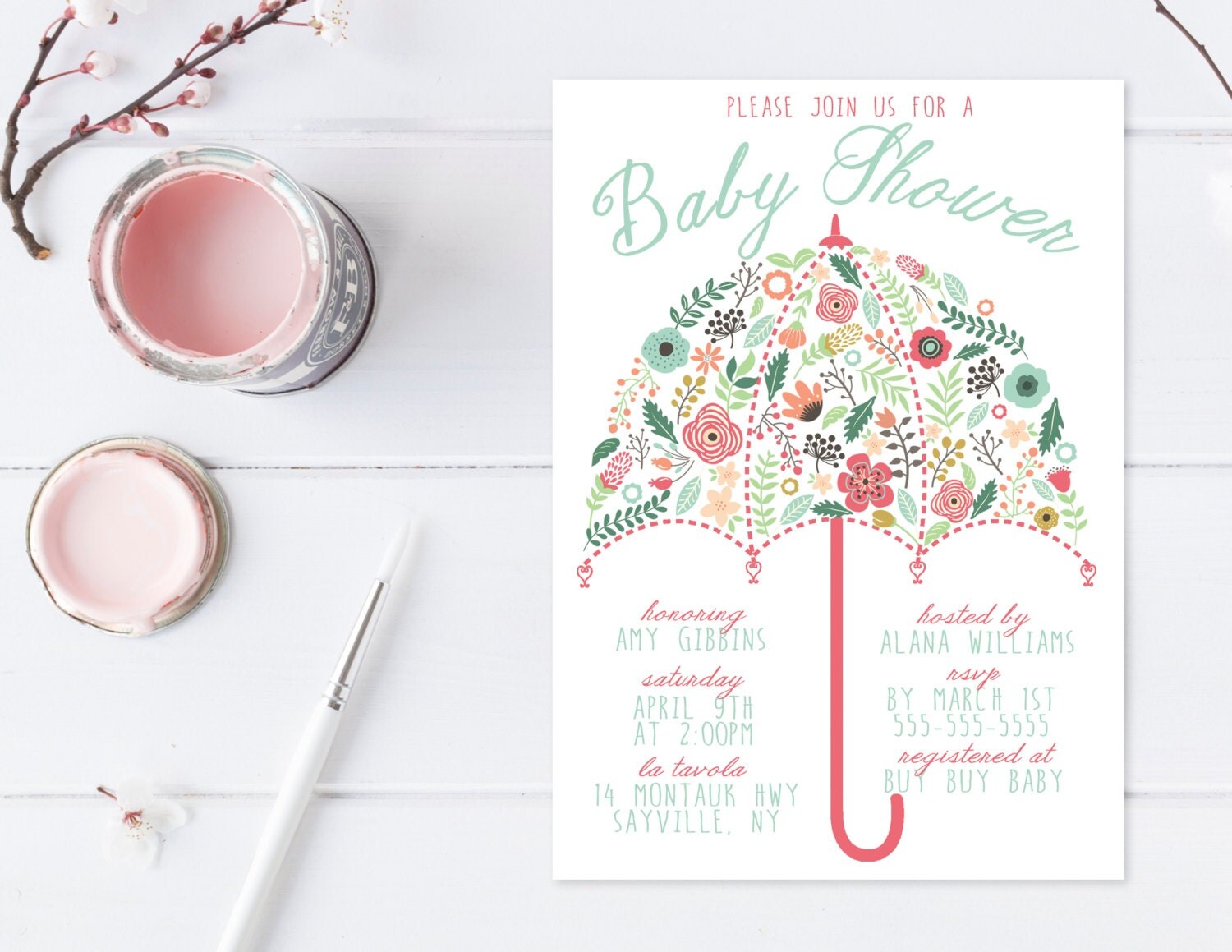 Baby Shower Invitation Umbrella Baby Shower Invite Pretty