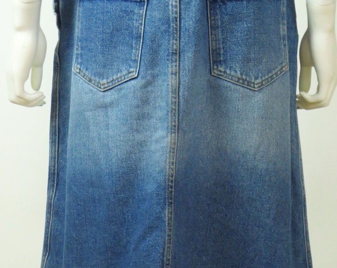 70s vintage well worn Anne Klein designer boho low slung deconstructed slouchy A-line denim skirt