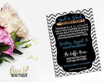 Rodan and Fields Invitation | Summer | Back to School | Grey Chevron | Personalized | Digital