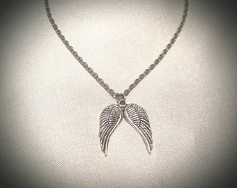 Harley Necklace, Biker Necklace, Harley Davidson Necklace, Biker Chick Necklace, Wing Necklace, Angle Wing Necklace, 18" Necklace