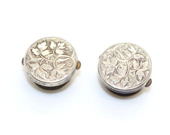 Victorian Silver Color Bachelor Shirt Studs or Buttons or Cufflinks Ivy design at front Antique ca 1890s
