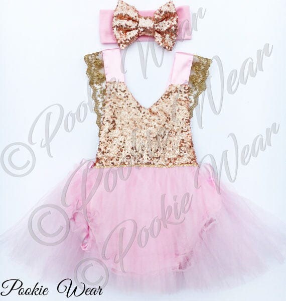 girl first birthday outfit gold and pink pink tutu outfit