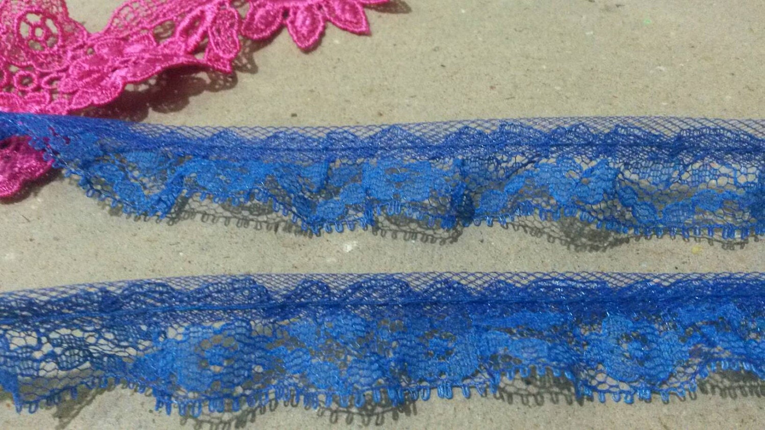 10 Yards BLUE Lace Trim Ruffle Frill Piping Antique Lace Trim