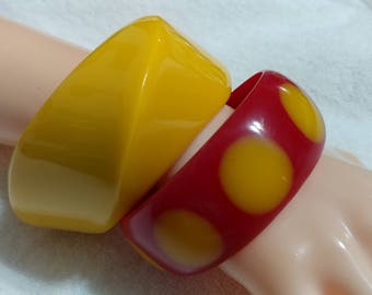 2 pc. Red and Yellow Polka Dot Lucite Bangle Bracelets
