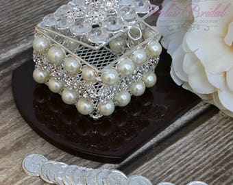NEW!! Silver Wedding Arras with Pearls, Wedding Ring Box, Unity Coins, Treasurer Chest Wedding Arras, Silver Wedding Arras, Wedding Gift