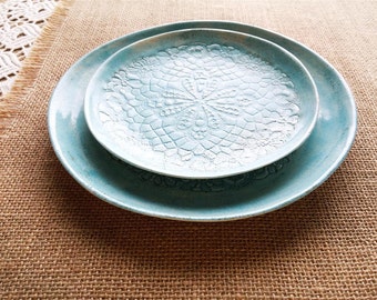 turquoise ceramic, plate set, ceramics and pottery, breakfast plates, dessert plates, home decor gift, ceramic wall art, decorative ceramic
