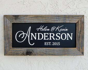 Custom Wedding Signs. Custom Family Name Sign. Reclaimed Wood Frame. Established Family Name Sign. Rustic Signs. Custom Wedding Gift. 20x10