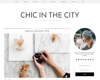 Premade Blogger Template Responsive Design | Blog Theme "Chic in the City" | Instant Download | Graphic & Web Design