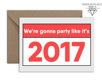 Funny Parents New Years Card, Funny 2017 Responsibilities New Years Card, Leave The Party Early New Years, We Have Kids and Dogs Card