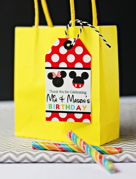 Mickey and Minnie Mouse Favor Tags - Printable Minnie Mouse and Mickey Mouse Party Favor Tags in Red by Printable Studio Il_570xn
