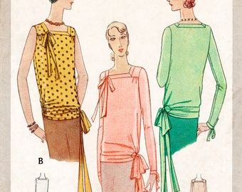 1920s 1930s pattern // flapper blouse bow detail // vintage sewing pattern reproduction // PICK YOUR SIZE Bust 32 34 36 38 40