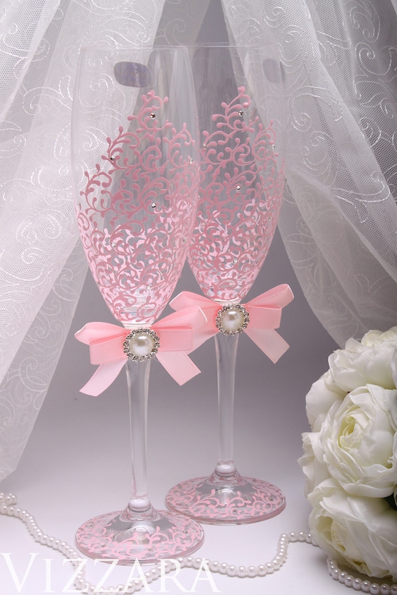 Wedding champagne flutes Pink weddings Wedding glasses Light