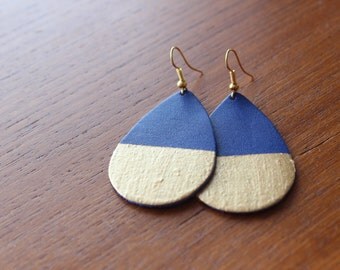 NEW LISTING *** Color Block Leather Earrings Silver Plated Hooks, Gold plated hooks, Royal Blue, Cobalt Blue