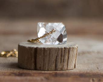 Herkimer Diamond Necklace in Silver or Gold, April Birthstone, White Raw Crystal Necklace, Clear Crystal Jewelry, Rough Stone Jewellery