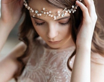 Wedding Headband, Wedding Hair Vine, Wedding Tiara, Wedding Headpiece, Bridal Crystal Headband, Bridal Hair Vine, Wedding Peach Tiara