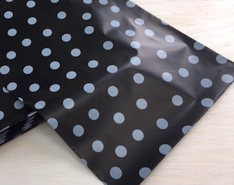 10"x13" Black Poly Envelopes with GREY Polka dots, ANY QUANtity, Flat Poly Mailing Shipping Bags, Poly Mailer Shipping Envelope