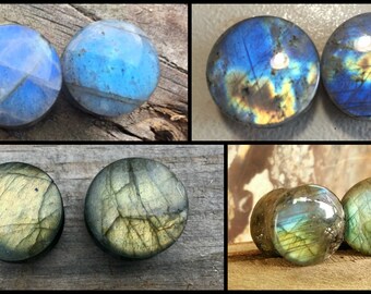 Labradorite stone plugs A grade high flash 0g - 1-1/8" Single or pair