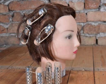 Big Hair Curlers - Hair Rollers - Set of 8 - Wooden Balls - Metal Hair Curlers - Rollers hair - Vintage Hair Accessories - Retro Hairstyle
