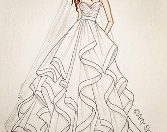 Items similar to Wedding Dress Portrait with face included - Custom ...