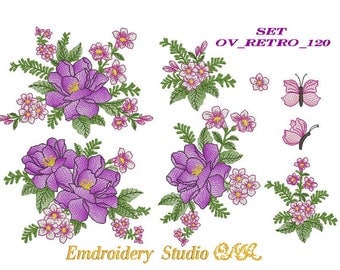 Machine embroidery flowers set of designs " OV_RETRO_120 " of series "Flower Retro" - flower embroidery - machine embroidery - flower