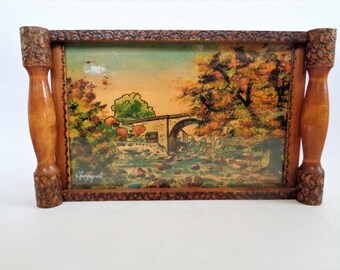 French wooden tray, French Pyrography Art, Louis Bollinger Boli, pyrography painting Boli, Plateau En Bois, Champagnole, Peinture sur bois