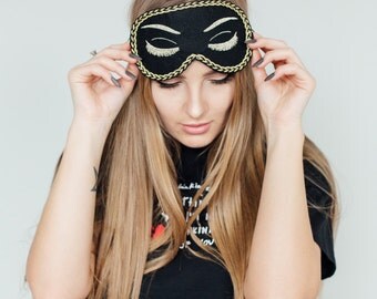 Black Audrey Hepburn Sleep Mask Breakfast at Tiffanys Eye Mask Holly Golightly Mask Handmade Night Mask with Embroidery Eyelashes Mask m9