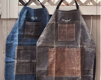 Monogrammed Apron, Personalized Apron, Monogrammed Mens Apron, Waxed Canvas Apron, Personalized Mens Apron, Grill Apron, Fathers Day Gift