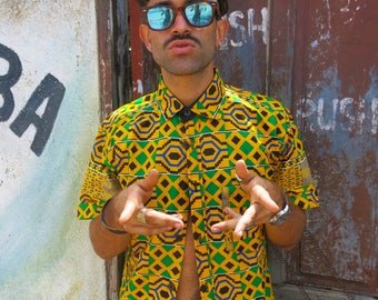 Mr Jamaica shirt // African men's shirt // Kente shirt // African clothing // Festival shirt // Colourful top // Two-piece //Hippie clothing