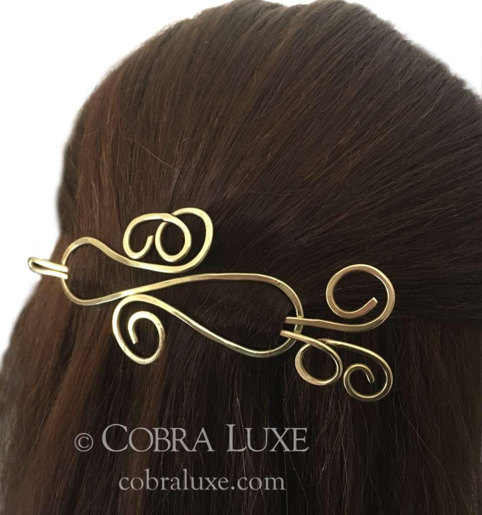 Swirl Hair Barrette Brass Chignon Bun Holder Gold Hair Clip