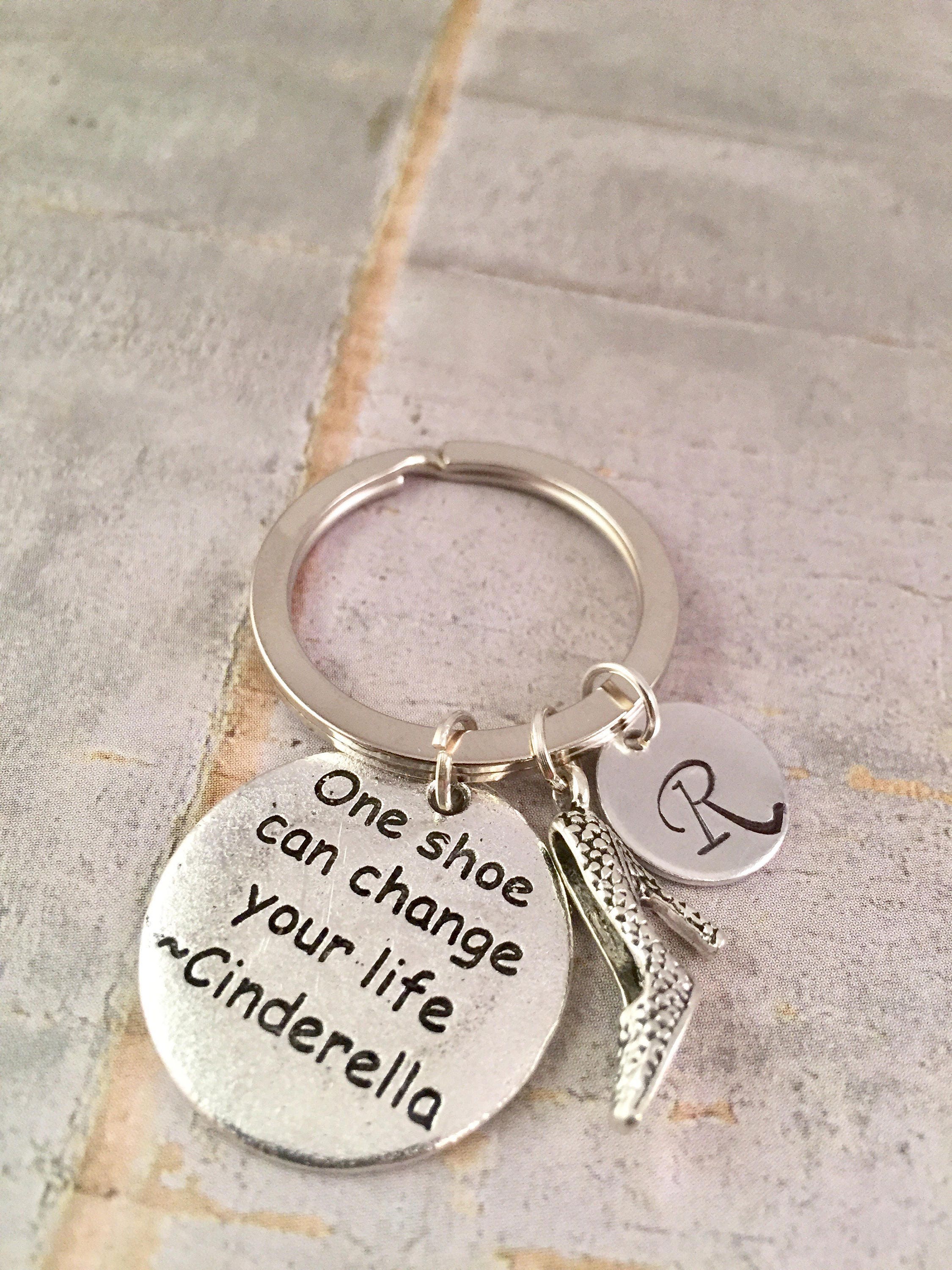 Details Cinderella s Shoe Disney Inspired Charm Keychain Fun Keychain with the pre etched quote " e Shoe Can Change your life